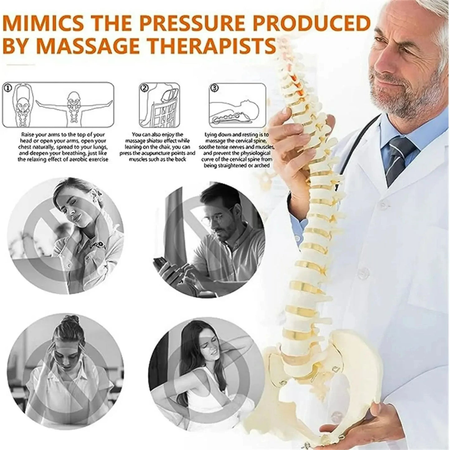 Ergonomische relaxer die nek, schouders en bovenrug ontlast